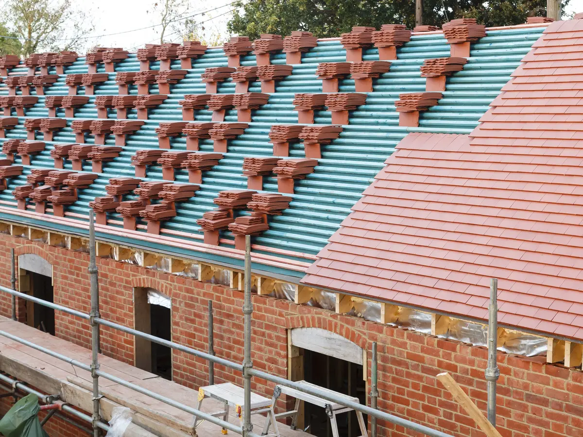 New plain tile roof part way through installation